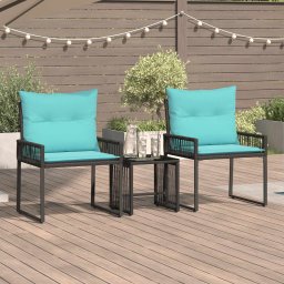 Set de Mobilier pentru Exterior cu perna 7 pcs Negru si Turcoaz GartenMobel Dekor