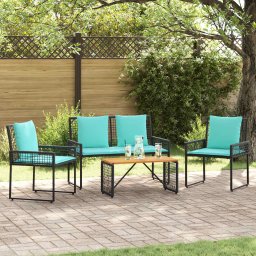 Set de Mobilier pentru Exterior cu perna 4 pcs Negru si Turcoaz GartenMobel Dekor