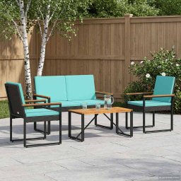 Set de Mobilier pentru Exterior cu perna 4 pcs Negru si Turcoaz GartenMobel Dekor