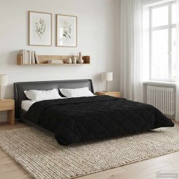Duvet de iarna Negru 220 x 260 cm Microfibra si fleece Teddy GartenMobel Dekor