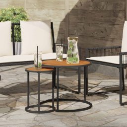 Set de masute de cafea 2 pcs Natural si Negru 55 x 55 x 45 cm GartenMobel Dekor