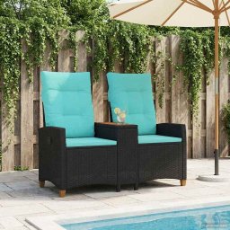 Banca reclinabila cu masa Negru si Turcoaz 126 x 65 x 112 cm GartenMobel Dekor
