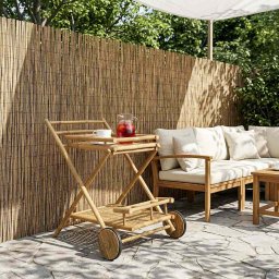 Carucior de ceai cu roti natural 79 x 67.5 x 84 cm Bambus GartenMobel Dekor