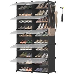 Dulap modular pentru pantofi SONGMICS, 10 compartimente, usi transparente, negru