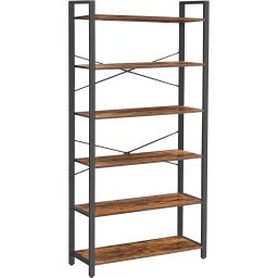 Biblioteca VASAGLE cu 6 rafturi, stil industrial, maro rustic, 30x80x186 cm