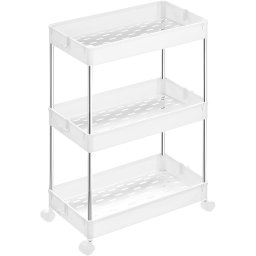 Carucior bucatarie slim SONGMICS cu 3 niveluri si roti 360°, alb