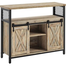 Comoda VASAGLE pentru living sau bucatarie, cu usi glisante si rafturi reglabile, 100 cm, maro natur