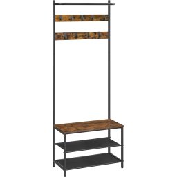 Cuier pentru hol cu bancuta si rafturi pantofi, stil industrial, 64 cm