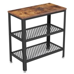 Masa laterala VASAGLE cu 3 niveluri, cadru metalic, maro rustic, 60x30x60 cm