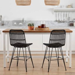 Scaun de dining 2 pcs Negru 41 x 55 x 85 cm Rattan si otel GartenMobel Dekor
