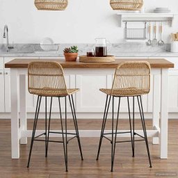 Scaun de bar 2 pcs natural 44 x 55 x 109 cm Rattan si otel GartenMobel Dekor