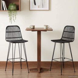 Scaun de bar 2 pcs Negru 44 x 55 x 109 cm Rattan si otel GartenMobel Dekor