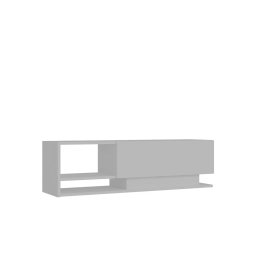 Hanah Home comoda TV living 120x35x31.8 cm, PAL 18mm, rafturi multiple, fixabil perete, alb - Verificat A · Re-Bloom