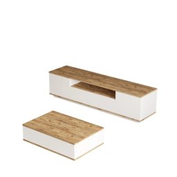 Hanah Home set mobilier living, comoda TV 180x44.6x44.5 cm + masuta cafea 90x28.6x60 cm, PAL 18mm, pin atlantic si alb - Verificat A · Re-Bloom