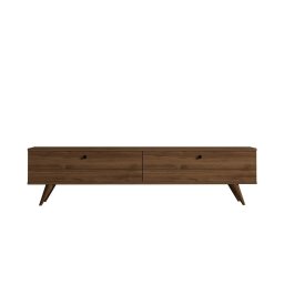 Hanah Home comoda TV living 160x40x25 cm, PAL 18mm, rafturi multiple, picioare lemn, nuc - Verificat A · Re-Bloom