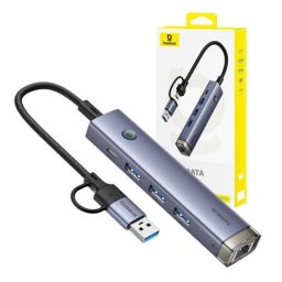 Hub 4 in 1 Baseus UltraJoy USB-A&USB-C la 3xUSB3.0+USB-C+RJ45 (gri)