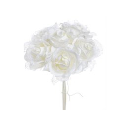 Buchet 6 trandafiri artficiali+dantela pentru aranjamente florale