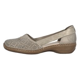 Pantofi dama, Rieker, 41351-90-Bej, casual, piele naturala, perforati, cu talpa joasa, bej (Marime: 41)