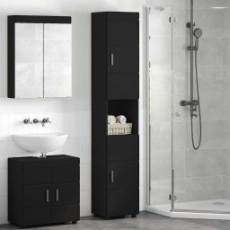 Set dulap baie TULUM Negru 37 x 31,5 x 203 cm Lemn compozit GartenMobel Dekor