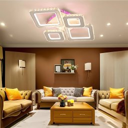 Lustra LED TERRANO RGB 162W cu telecomanda, 4 patrate, dimabila, alb-crom lucios