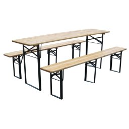 Set masa bere pliabil Dortmund Max cu 2 banci, 220x70 cm, lemn lacuit