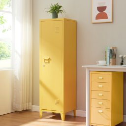 Dulap metalic tip vestiar galben cu cheie, 137x38x38 cm, en.casa