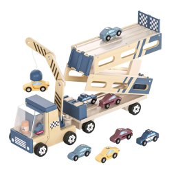 Camion cu platforma auto din lemn pentru copii, 8 masinute