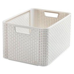 Cos de depozitare Curver Style L crem, aspect ratan, 43,6 x 32,6 x 23 cm