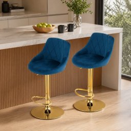 Set 2 scaune de bucatarie/bar, Artool, Kast, rotativ, catifea bleumarin, picior metal auriu, 45.5x49x85-105 cm GartenVIP DiyLine