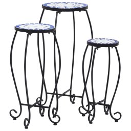 Mese mozaic, 3 buc., albastru si alb, ceramica GartenMobel Dekor