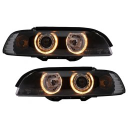 Faruri Angel Eyes negre pentru BMW Seria 5 E39 1995-2000, set stanga-dreapta