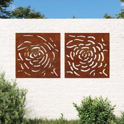 Decor de perete 2 buc. 55x55 cm model trandafiri otel Corten GartenMobel Dekor
