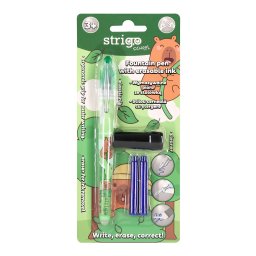Stilou Strigo cerneala cu stergere + 2 rezerve + dispozitiv curatare, in blister, Verde, Seria Capybara