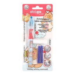 Stilou Strigo cerneala cu stergere + 2 rezerve + dispozitiv curatare, in blister, Roz , Seria Capybara