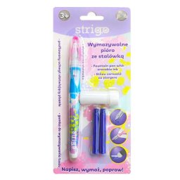 Stilou Strigo cerneala cu stergere + 2 rezerve + dispozitiv curatare, in blister, roz
