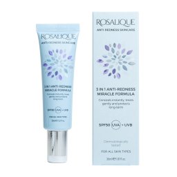 Crema / Fond de ten anti-roseata, cuperoza, 3 in 1, Spf 50, pt toate tipurile de ten, Rosalique, 30 ml