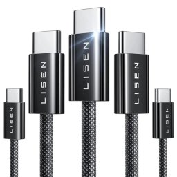 Cablu de date si incarcare LISEN YL0123070010, USB-C - USB-C, 60W, Set 5 bucati (2x1m, 2x2m, 1x3m), Negru