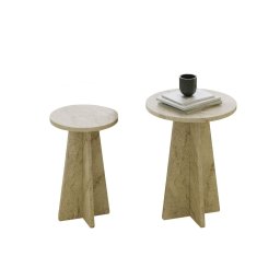 Hanah Home set 2 masute de cafea living, 40x50x40 cm + 30x45x30 cm, PAL 18mm, banda PVC, travertin - Verificat A · Re-Bloom