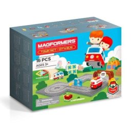 Set de constructie Magformers City, 16 elemente, Autobuz motorizat, Pista