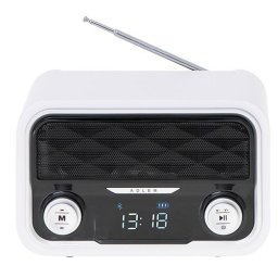Radio Bluetooth FM ADLER, 50 de statii de memorie, MP3, Port USB si card SD, Fara fir, Portabil, Baterie 1800 mAh, Micro USB, Alb/Negru (AD1185)