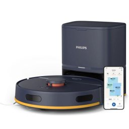 Robot de aspirare Philips XU2100/15 seria 2000, aspirator si mop, 6000 Pa, statie de golire automata, Wi-Fi, Navigare radar LDS, filtru EPA11 lavabil, scanare la 360 de grade, autonomie pana la 120 min, aplicatie HomeRun, Albastru-Galben