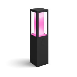 Stalp iluminat exterior LED RGBW integrat Philips Impress HUE, control inteligent cu Hue Bridge, 2x8W, 1200 lm, lumina alba/color, IP44, 40 cm, metal/sticla, clasa energetica G, Negru