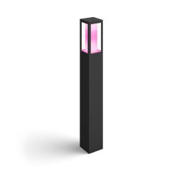 Stalp iluminat exterior LED RGBW integrat Philips Impress HUE, control inteligent cu Hue Bridge, 2x8W, 1200 lm, lumina alba/color, IP44, 77 cm, metal/sticla, clasa energetica G, Negru
