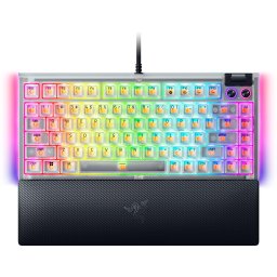 Tastatura Gaming Mecanica Razer BlackWidow V4 75% Phantom White Edition, USB-C, Chroma RGB, Switch Tactile and Quiet, Layout US, Multimedia Roll, Alb/Transparent
