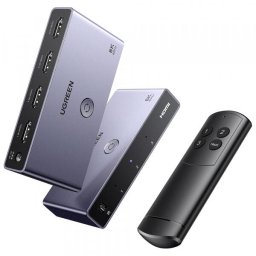 Switch Video HDMI UGREEN CM624 (15604), 3x HDMI, 1x IR, Viteza transfer date pana la 48Gbps, Rezolutie maxima 8K la 60Hz, Telecomanda, Gri