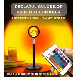 Lampa ambientala LED, Smart 72DESI, efecte de lumini pentru fotografie si transmisie live, control prin Aplicatie telefon si telecomanda, proiecteaza Apus de Soare, lentila de cristal, 16 culori si 4 nuante de curcubeu, cap rotativ 360°, Negru