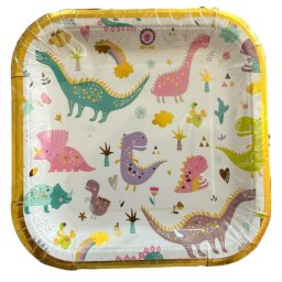 Set 8 farfurii patrate dinozaur 18 cm