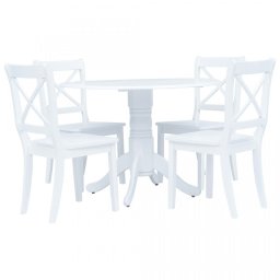 Set mobilier bucătărie, 5 piese, alb, lemn masiv de hevea