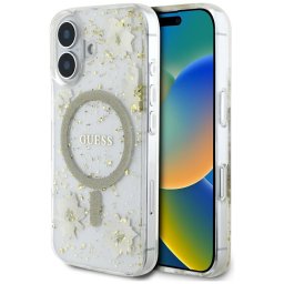 Husa Husa pentru iPhone 16 - Hardcase Resin Flowers and Glitter MagSafe (GUHMP16SRBFGFGME) - Beige