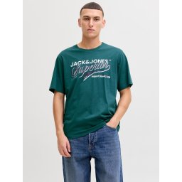 Jack & Jones Tricou cu decolteu la baza gatului, barbati, Standard fit, Verde inchis (SELECTATI MARIMEA: L)